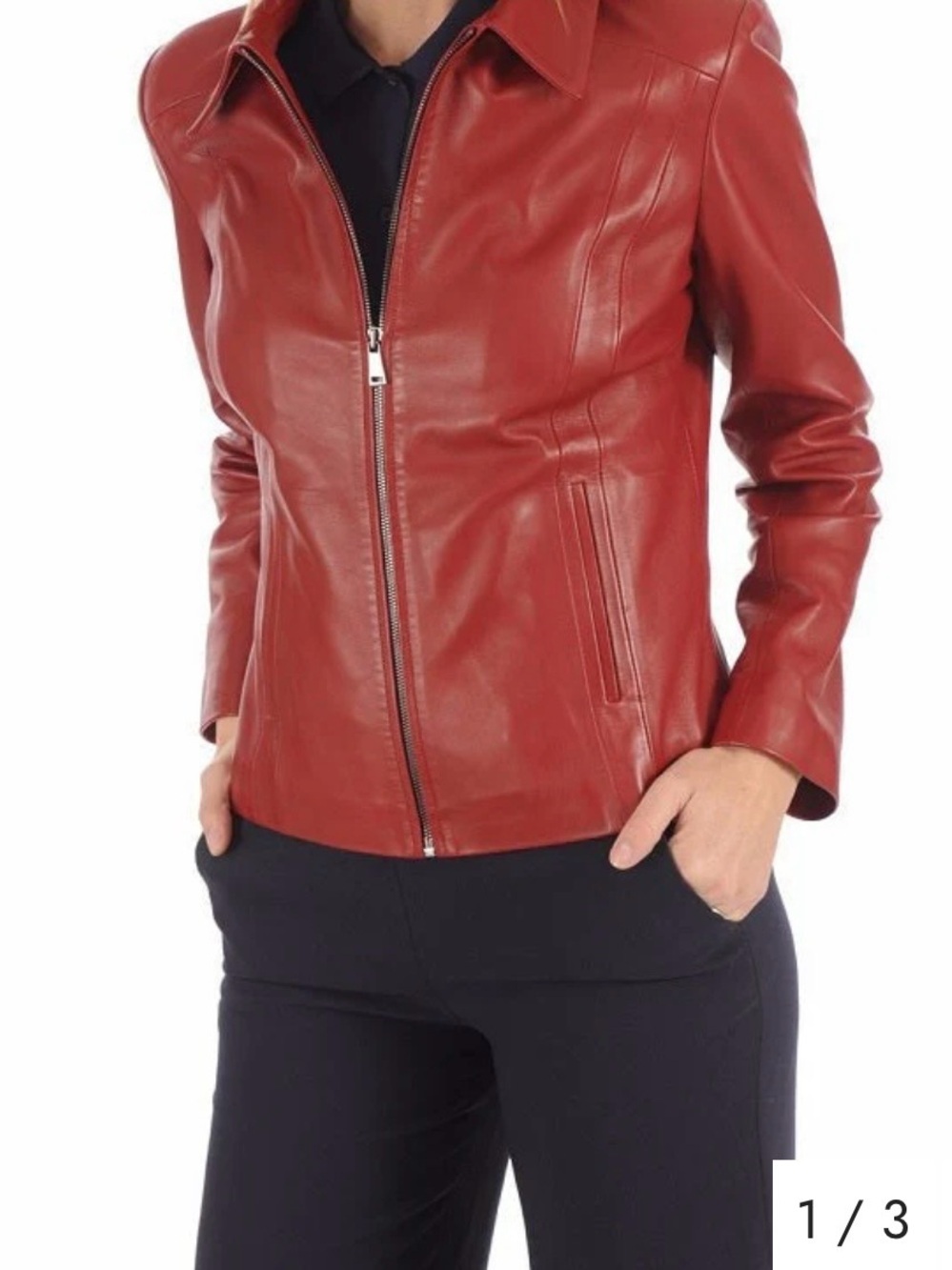 Alfani Red Leather Zip-Front Jacket